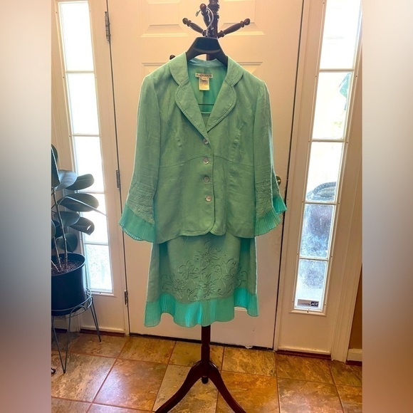 PLAZA SOUTH TURQUOISE 2 PIECE SKIRT SUIT SIZE 14